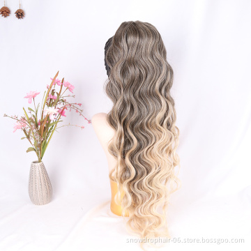 Long Ponytail Yaki Kinky Curly Wrap  For Black Women Straight Synthetic Drawstring Ponytail Hair Extensions